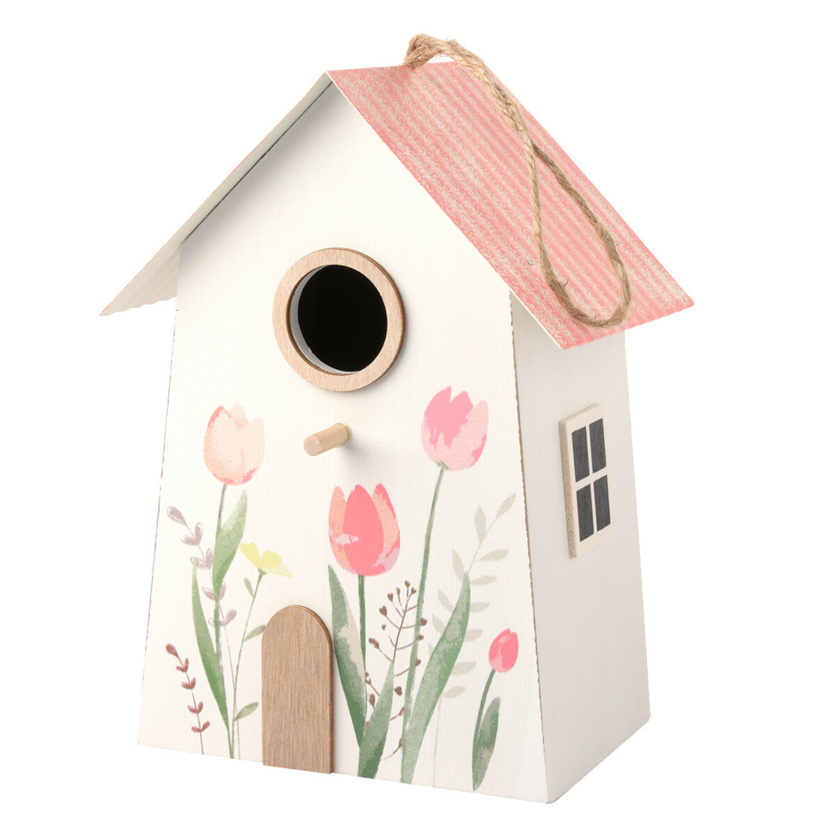 Bild 1 von Vogelhaus mit Blumen ROSA / WEISS