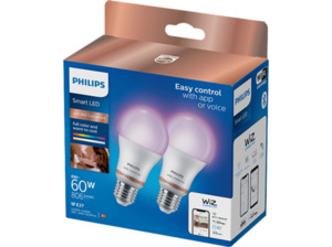 PHILIPS Standardform Tunable White & Color Doppelpack 60W LED Lampe 16 Mio. Farben, Weiß