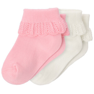 2 Paar Baby Socken mit Umschlagbündchen WEISS / ROSA