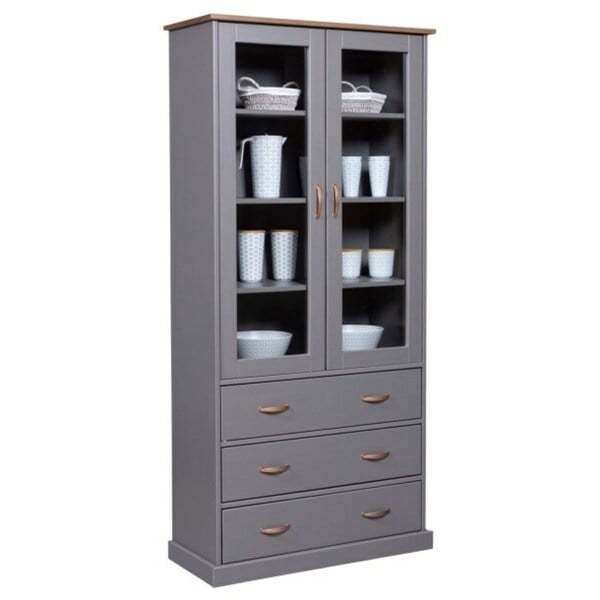 Bild 1 von CASAVANTI Vitrine LUZERNA 90x190x38,4 cm Massivholz grau