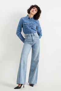 C&A Wide Leg Jeans-High Waist, Blau, Größe: 40