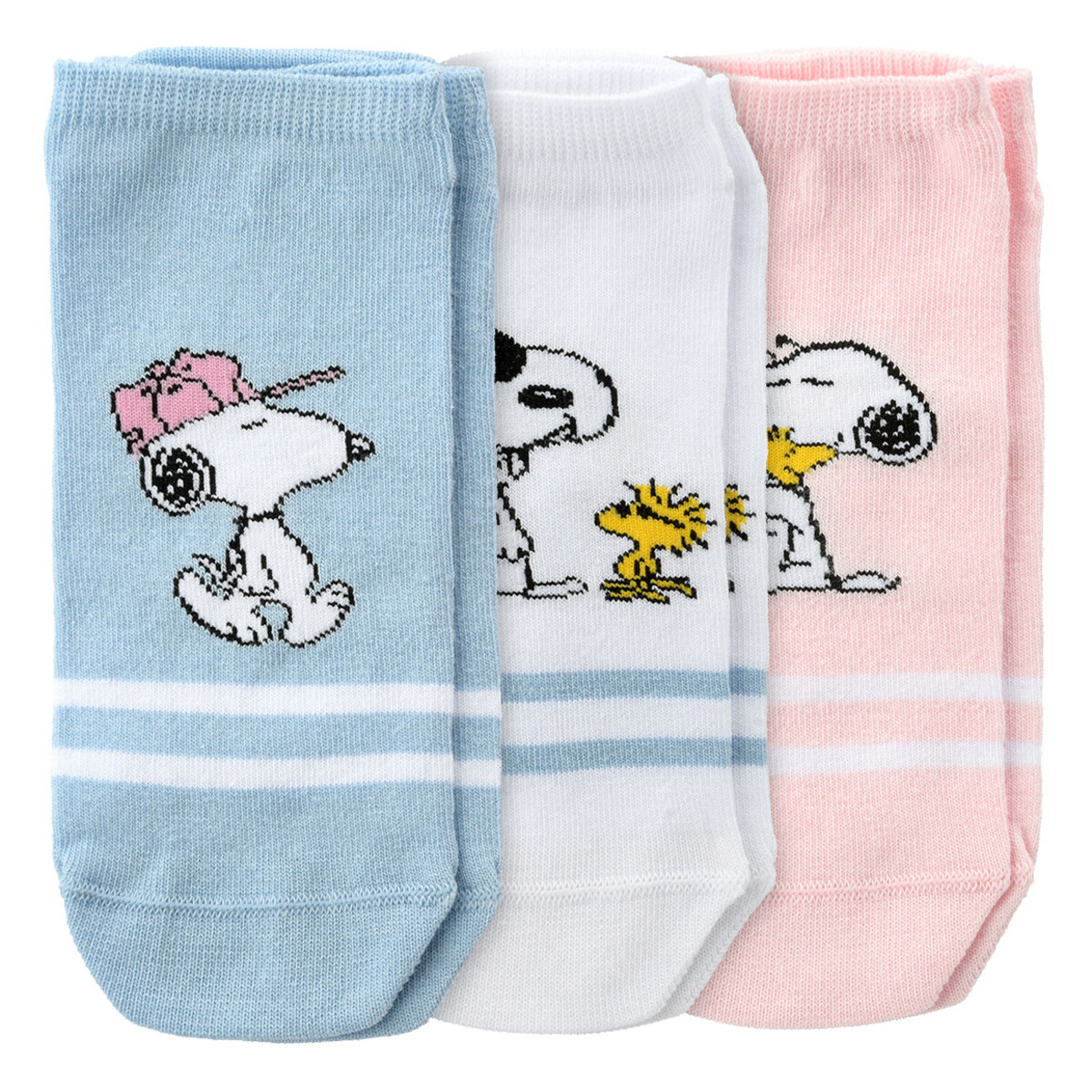 Bild 1 von 3 Paar Peanuts Sneaker-Socken im Set WEISS / ROSA / HELLBLAU