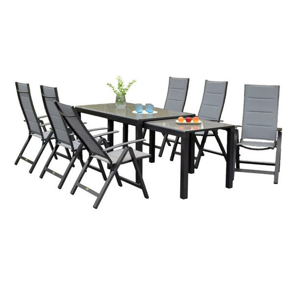 Bild 1 von Gardenson Gartenset Florenz, Graphit, Grau, Metall, Glas, Textil, 7-teilig, Tisch ausziehbar, Stuhl klappbar, Balkonmöbel, Balkonmöbel-Sets