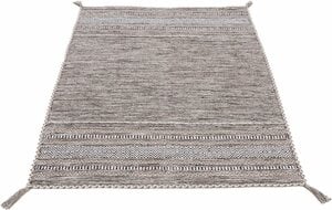 Teppich Kelim Azizi, carpetfine, rechteckig, Höhe: 5 mm, Baumwolle, Wendeteppich mit Fransen, Wohnzimmer, Beige