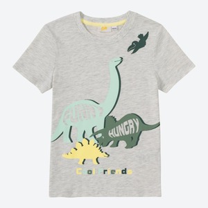 Jungen-T-Shirt mit Dino-Frontaufdruck, Light-gray