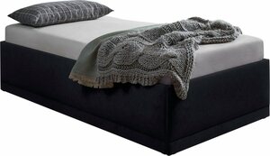 Westfalia Schlafkomfort Polsterbett Texel, Standardhöhe mit Zierkissen, Bettkasten bei Ausführung mit Matratze, Schwarz