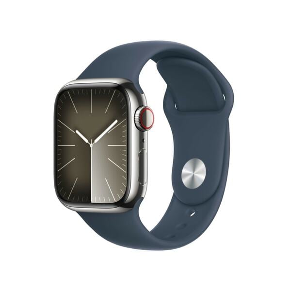 Bild 1 von Watch Series 9 GPS + Cellular 41mm Silber Edelstahlgehäuse mit Sturmblau Sportband - S/M