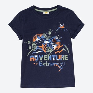 Jungen-T-Shirt mit Abenteuer-Frontaufdruck, Dark-blue