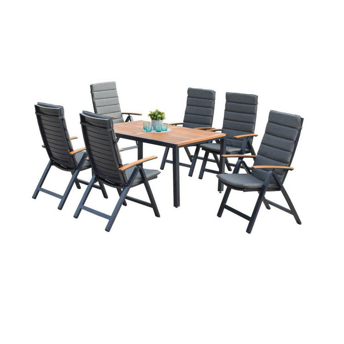 Bild 1 von Gardenson Gartenset Astros, Graphit, Natur, Holz, Metall, 7-teilig, Akazie, massiv, FSC 100%, Stuhl klappbar, Balkonmöbel, Balkonmöbel-Sets