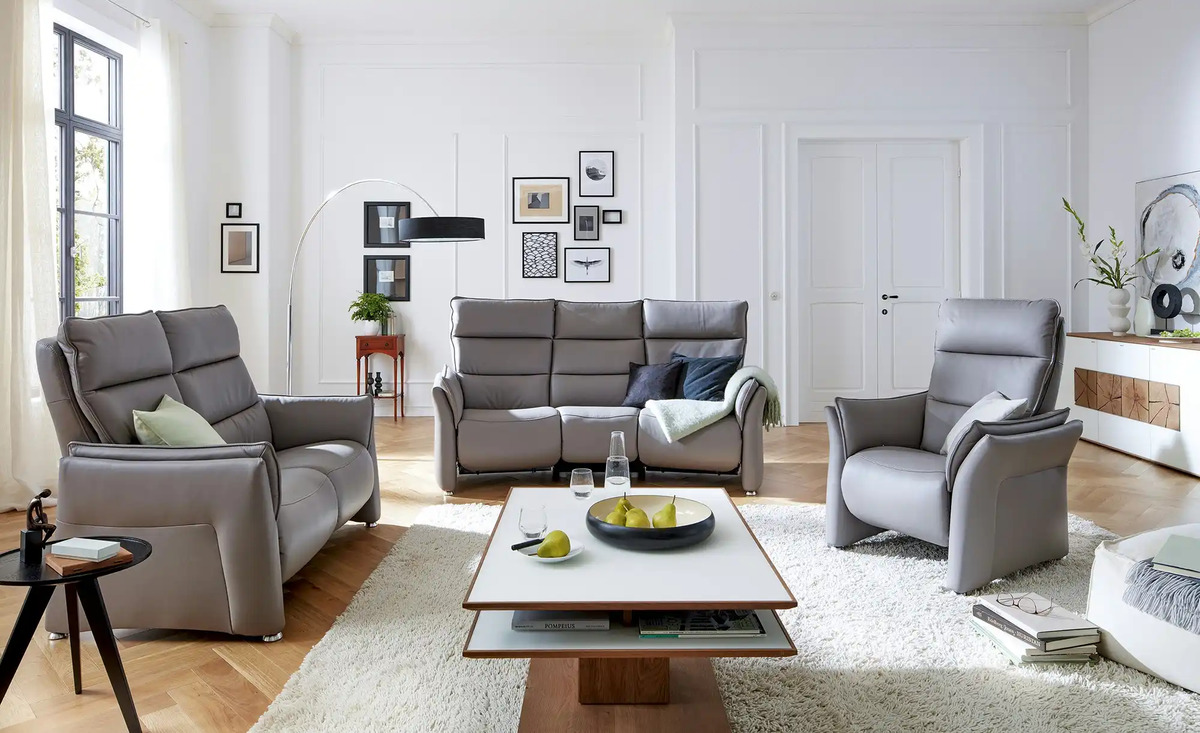 Bild 1 von Wohnwert Ledersofa Corvina Grau Frei im Raum stellbar