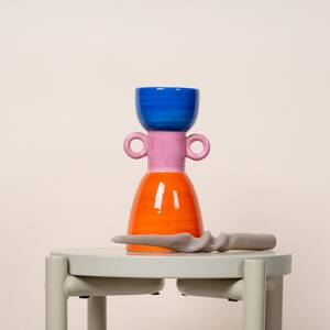 Keramik Kerzenhalter Colorblocking Orange/Pink/Blau