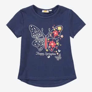 Mädchen-T-Shirt mit Schmetterlings-Frontaufdruck, Dark-blue
