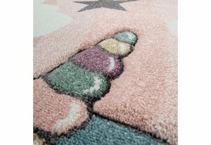Kinderteppich Cosmo 395, Paco Home, rechteckig, Höhe: 12 mm, 3D-Design, niedliches Einhorn Motiv, Pastell-Farben, Kinderzimmer, Rosa