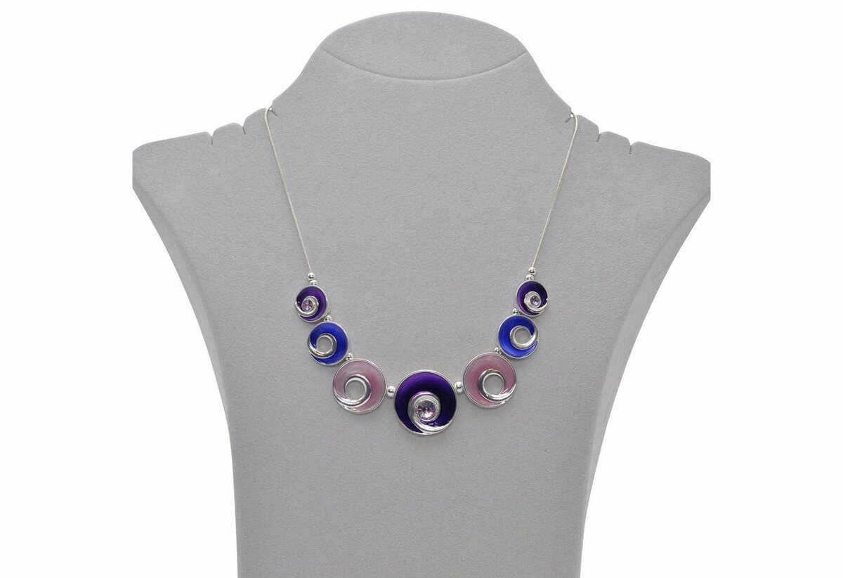 Bild 1 von Steuer Lange Kette Metallcollier silberfarben mit 7 Anhängern lilatöne, Lila