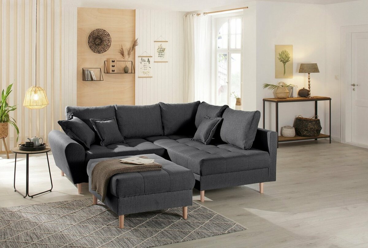 Bild 1 von Home affaire Polsterhocker Rice, mit feiner Stepuung, Grau