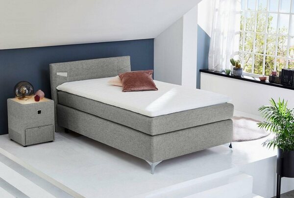 Bild 1 von Jockenhöfer Gruppe Boxspringbett Nora, mit Topper und höhenvariablem Kopfteil, Grau