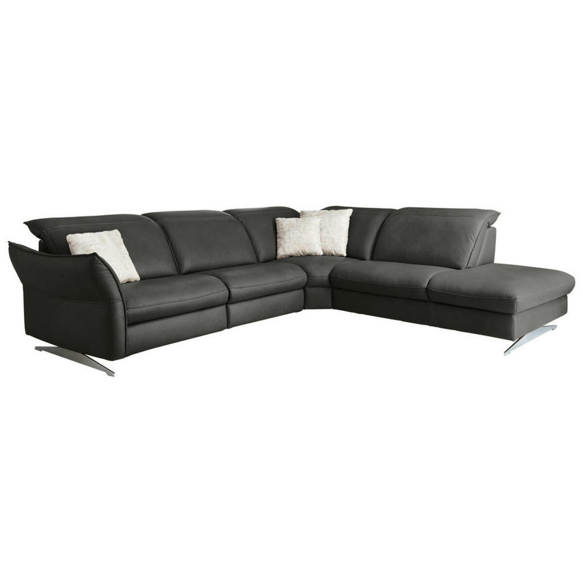 Bild 1 von Hukla Ecksofa Valdera, Schwarz, Leder, Echtleder, Semi-Anilinleder, 4-Sitzer, Ottomane rechts, Eckteil, L-Form, 292x258 cm, Goldenes M, Typenauswahl, Fußauswahl, Lederauswahl, Stoffauswahl, Sitzqual