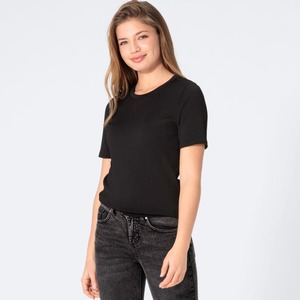 Damen-T-Shirt mit Struktur-Effekt, Black