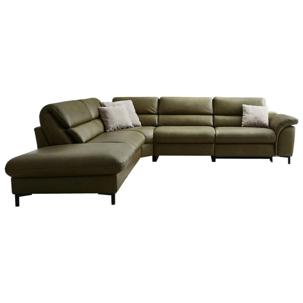 Bild 1 von Hukla Ecksofa Valdera, Schlamm, Leder, Echtleder, Semi-Anilinleder, 3-Sitzer, Ottomane links, L-Form, 280x246 cm, Goldenes M, Lederauswahl, Stoffauswahl, Sitzqualitäten, Hocker erhältlich, Rücken