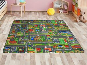 Kinderteppich STREETS, Primaflor-Ideen in Textil, rechteckig, Höhe: 5 mm, Straßen-Spiel-Teppich, Straßenbreite ca. 9 cm, Kinderzimmer, Bunt
