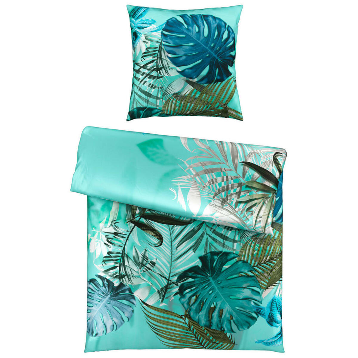 Bild 1 von Bio:Vio Bettwäsche, Mintgrau, Textil, Blätter, 155x220 cm, pflegeleicht, schadstoffgeprüft, Schlaftextilien, Bettwäsche, Bettwäsche, Satin-Bettwäsche