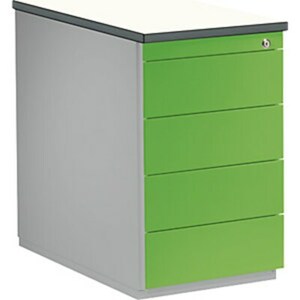 Schubladencontainer, HxT 720x800 mm, 4 Schubladen, weißaluminium/gelbgrün/weiß