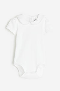 H&M Body mit Kragen Weiß/Puffärmel, Bodys in Größe 86. Farbe: White/puff sleeves