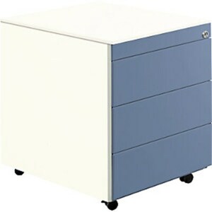Schubladencontainer mit Rollen, 570x600mm, Stahlplatte, 3xSchublade, weiß/blau