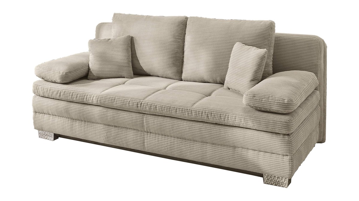 Bild 1 von Schlafsofa beige Cord mit Topper - Bettkasten 203 cm - LINDAU