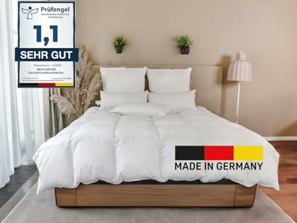 Bild 1 von BEFA NATUR Made in Germany Daunen-Bettdecke aus 90% Daunen und 10% Federn, Allergiker geeignet (nomite), Öko-Tex 100 Klasse 1 Zertifiziert, Downpass