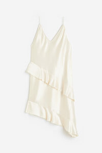 H&M Slipkleid aus Satin mit Volants Cremefarben, Alltagskleider in Größe M. Farbe: Cream