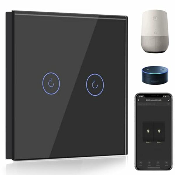 Bild 1 von BSEED Smart Alexa Lichtschalter 1/2/3 Fach 1 Weg Wifi Smart Lichtschalter arbeitet mit Tuya, Amazon Alexa and Google Home Lichtschalter Glas Touchscreen-schalter-86mm