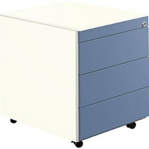 Schubladencontainer mit Rollen, 570x600, 1 Materialschub, 1 Hängereg., weiß/blau