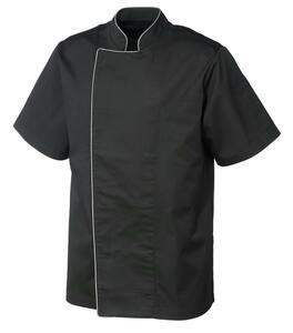 METRO Professional Herren-Kochjacke, 1/2 Arm, Größe XL, schwarz mit grauer Paspelierung