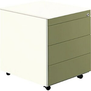 Schubladencontainer, Rollen, 570x600mm, Stahlplatte, 3xSchublade, weiß/grün/weiß