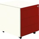 Bild 1 von Schubladencontainer mit Rollen, 570x600mm, Stahlplatte, 3 Schubladen, weiß/rot