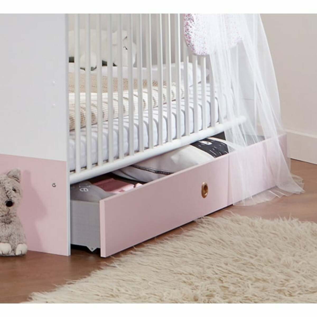 Bild 1 von Bettschubkasten Cindy2 Weiß/Rosa 137x17x71 cm