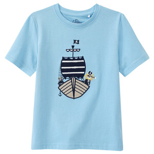 Jungen T-Shirt mit Piratenschiff-Applikation HELLBLAU
