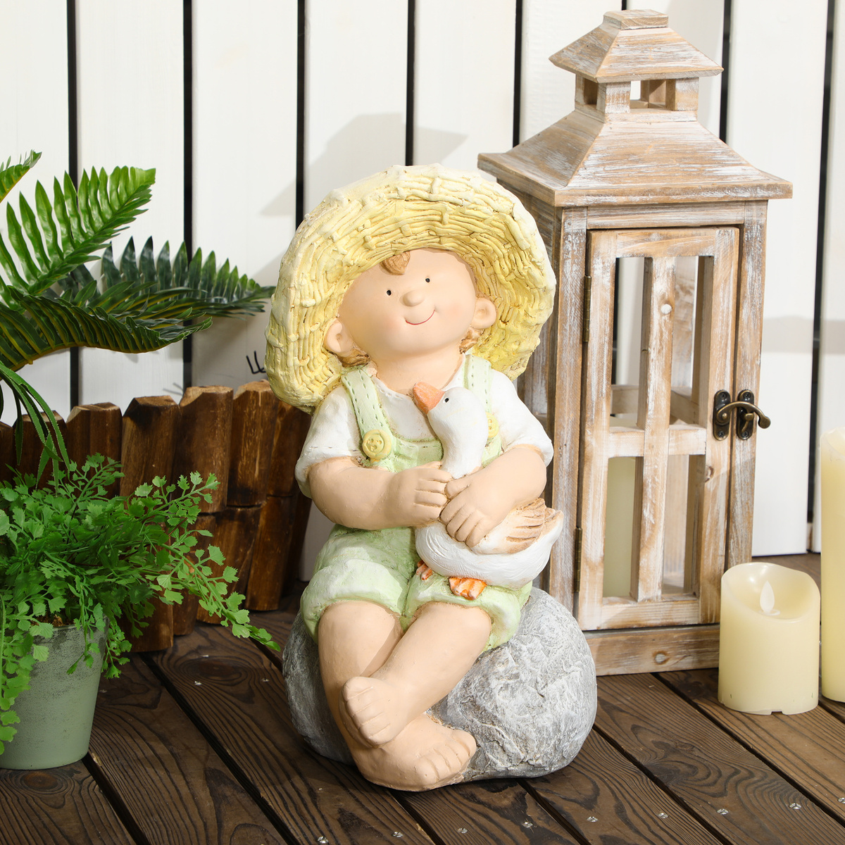 Bild 4 von Outsunny Gartenstatue "Kleiner Junge mit Strohhut", 43 cm Gartenfigur