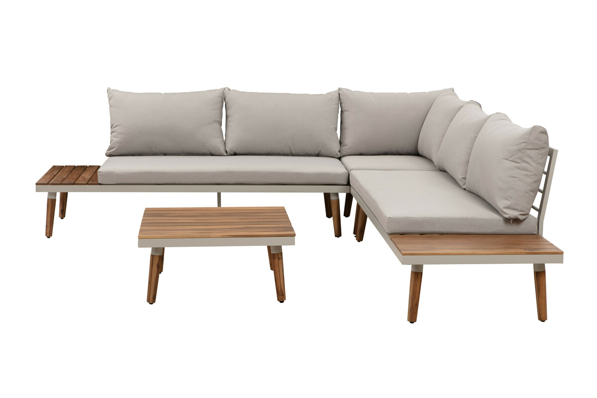 Bild 3 von HC Garten & Freizeit 4tlg. Aluminium Ecklounge mit Tisch, Akazienholz - grau