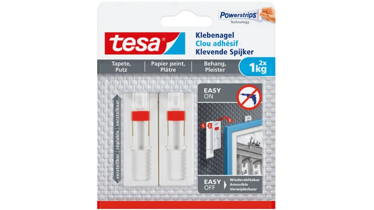 Bild 1 von tesa®Powerstrips® Verstellbarer Klebenagel für Tapeten und Putz (1kg)