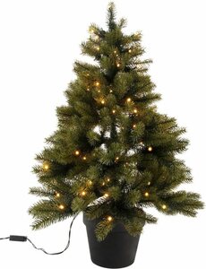 Creativ deco Künstlicher Weihnachtsbaum, mit schwarzem Kunststoff-Topf und LED-Lichterkette, batteriebetrieben