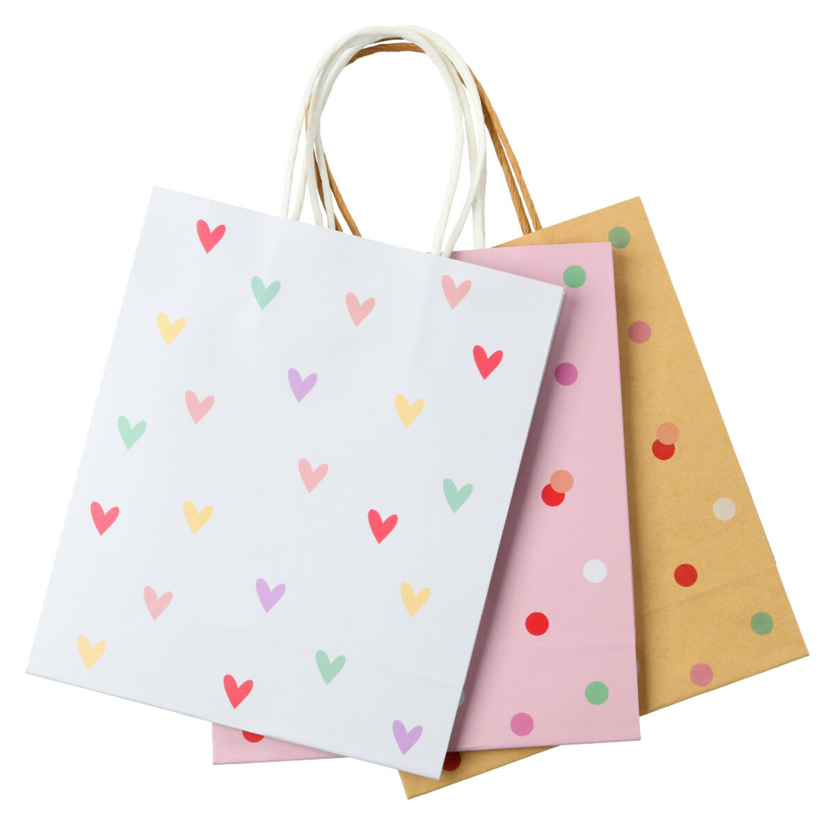 Bild 1 von 3 Geschenktüten mit verschiedenen Dessins WEISS / ROSA / NATUR