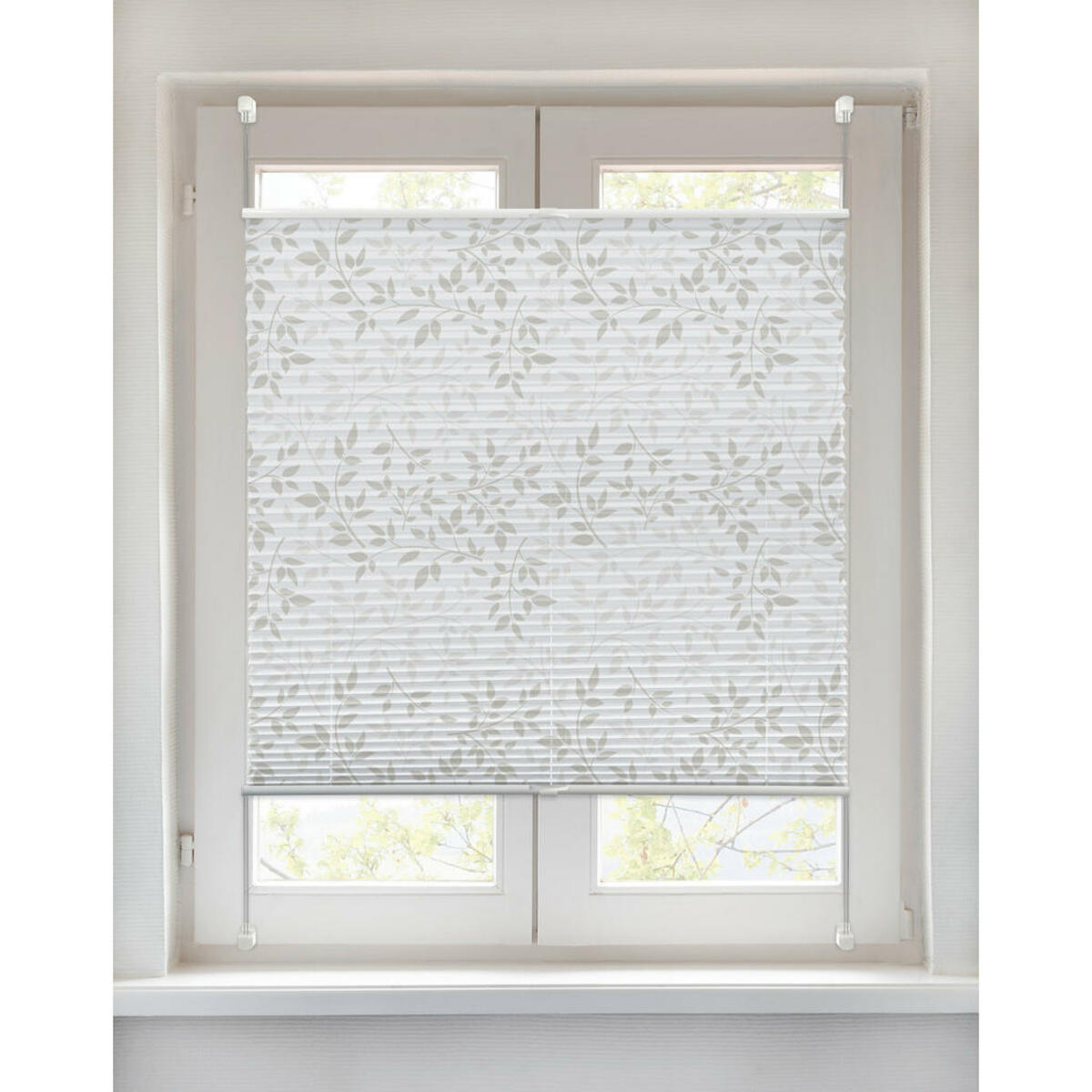 Bild 1 von Spannplissee Blätter taupe B/L: ca. 80x220 cm