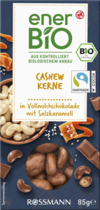 enerBiO Cashew Kerne in Vollmilchschokolade mit Salzkaramell