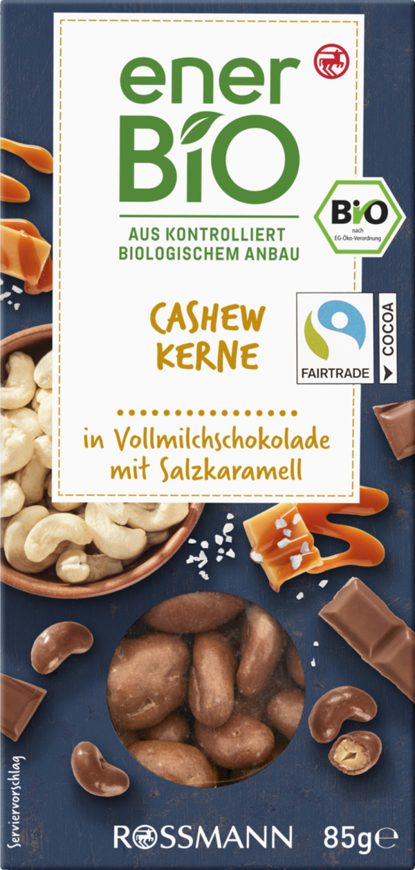 Bild 1 von enerBiO Cashew Kerne in Vollmilchschokolade mit Salzkaramell