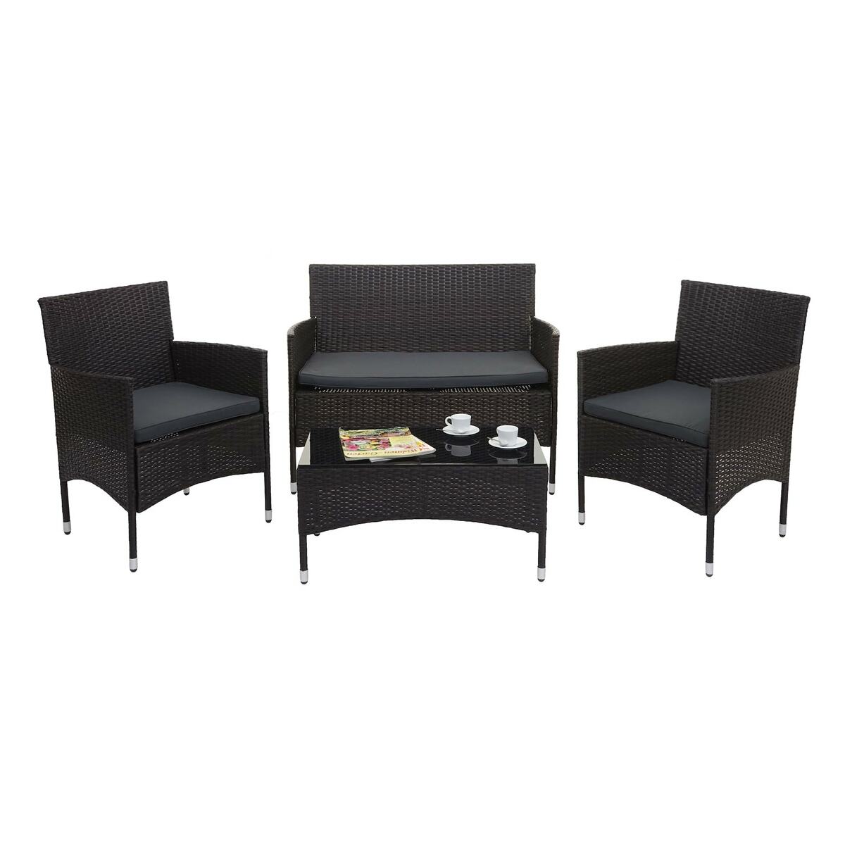 Bild 1 von Poly-Rattan Garnitur MCW-F55, Balkon-/Garten-/Lounge-Set Sofa Sitzgruppe ~ braun, Kissen dunkelgrau