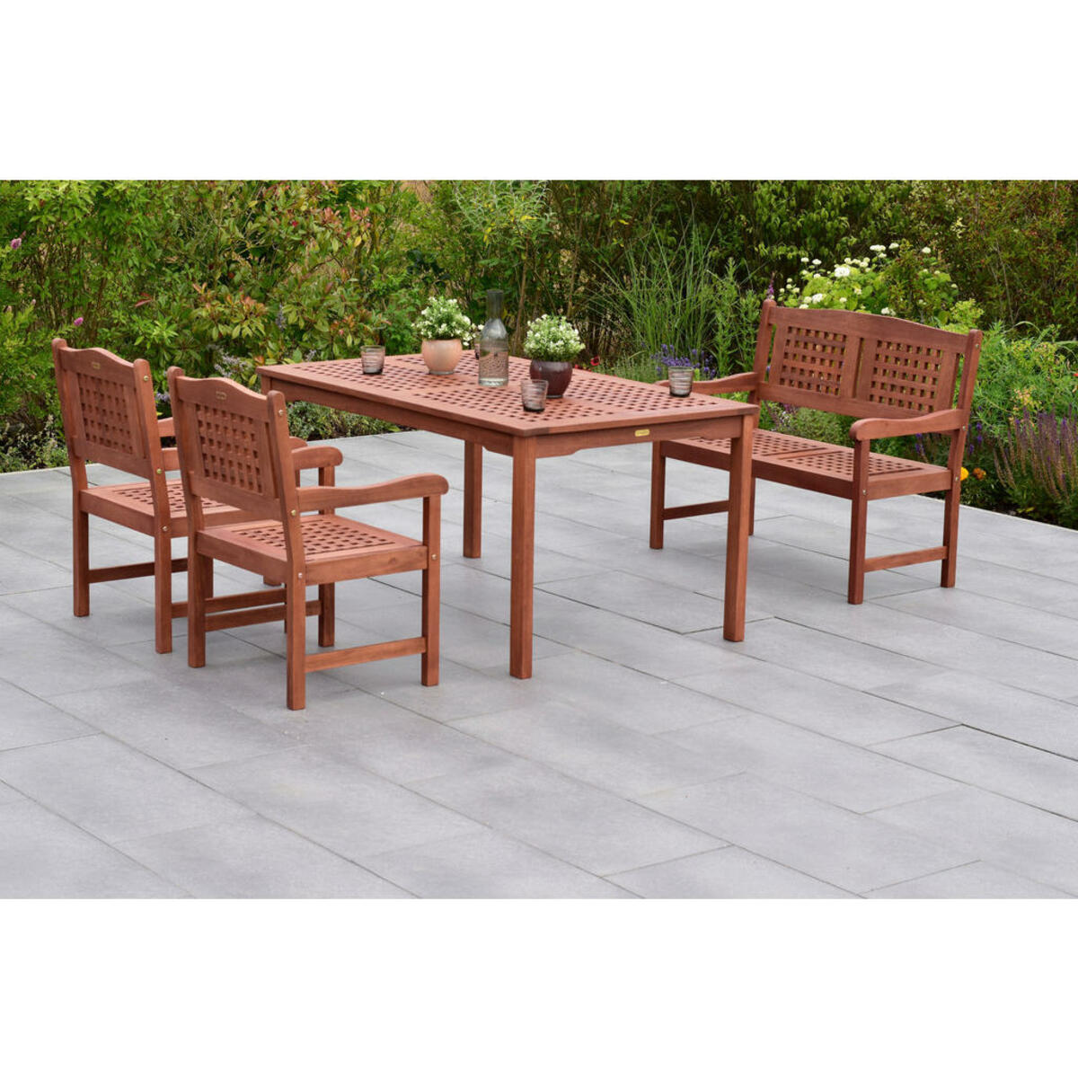 Bild 1 von Gardenson Gartenset Lima, Natur, Holz, 4-teilig, Eukalyptusholz, massiv, FSC Mix, Balkonmöbel, Balkonmöbel-Sets