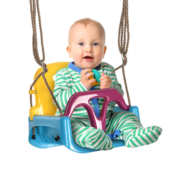 Bild 1 von Outsunny 3-in-1 Babyschaukel, Kinderschaukel mit verstellbarem Seil, 120-180 cm höhenverstellbar, Schaukelsitz für Kinder ab 9 Monaten, Kleinkindschaukel, Indoor, Outdoor, Blau+Gelb+Lila