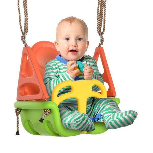 Bild 1 von Outsunny 3-in-1 Babyschaukel, Kinderschaukel mit verstellbarem Seil, 120-180 cm höhenverstellbar, Kleinkindschaukel, Schaukelsitz für Kinder ab 9 Monaten, bis 70 kg, Indoor, Outdoor, Grün